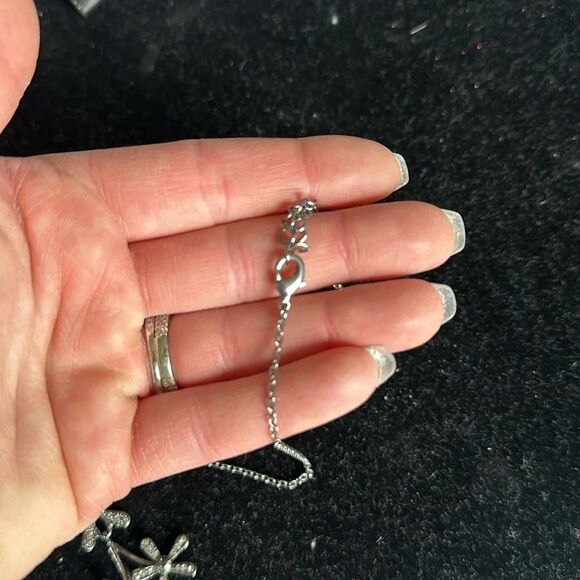 Pewter Tone Flower Cluster Statement Necklace - Picture 3 of 5